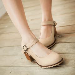 Korean wave new ladies shoes head light crude with a buckle shoes with high heels College wind casual shoes