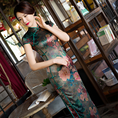 长款香云纱复古风性感走秀旗袍