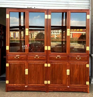 东阳木雕刺猬紫檀仿古实木红木家具书架 对书房书柜书橱子 一个