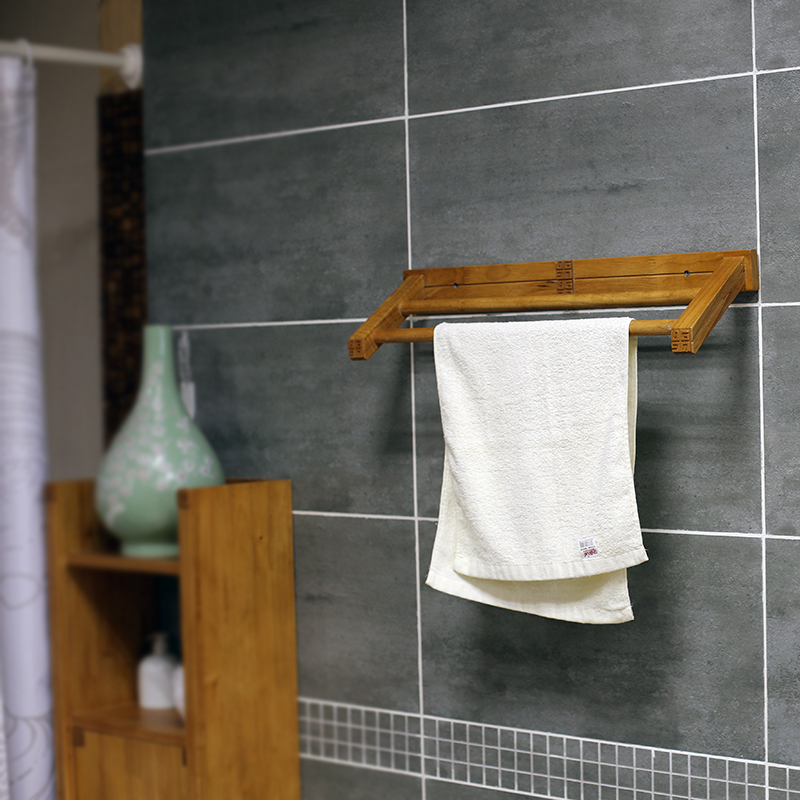 旖林双杆毛巾架浴室防水双层实木架创意挂钩架衣架物品架特价包邮