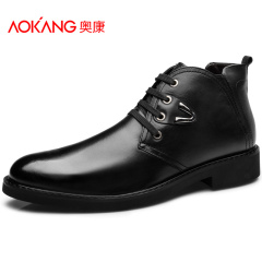 Aucom men's business casual shoes high trend round-headed leather shoes of England warm winter shoes authentic