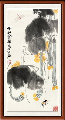 禅意装饰画卧室客厅国画字画新中式花鸟挂画齐白石丝瓜蜻蜓赠装裱