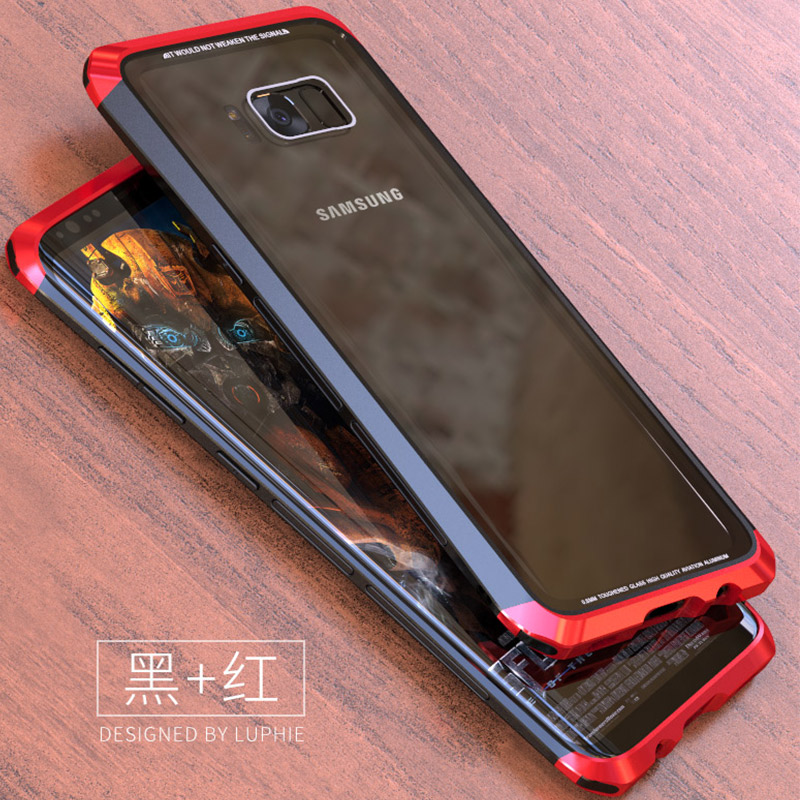 Luphie Nunchaku Airframe Metal Frame Air Barrier Tempered Glass Back Case Cover for Samsung Galaxy S8 Plus & Galaxy S8