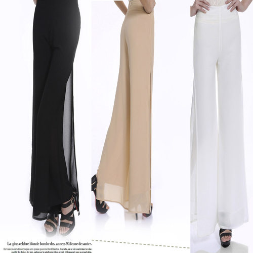 夏天甩裤垂感阔开叉跳舞雪纺