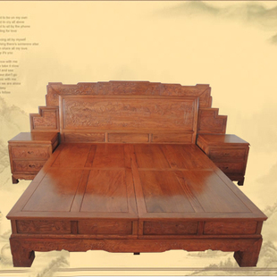 非洲黄花梨百子山水大床 主卧大床 结婚新房纯实木大床