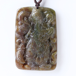 卜安堂天然水草玛瑙南红玛瑙红竹石影子石威武关公吊坠