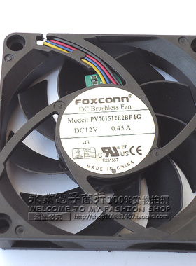 FOXCONN富士康 CPU风扇PV701512E2BF 1G DC 12V 0.45A 7015