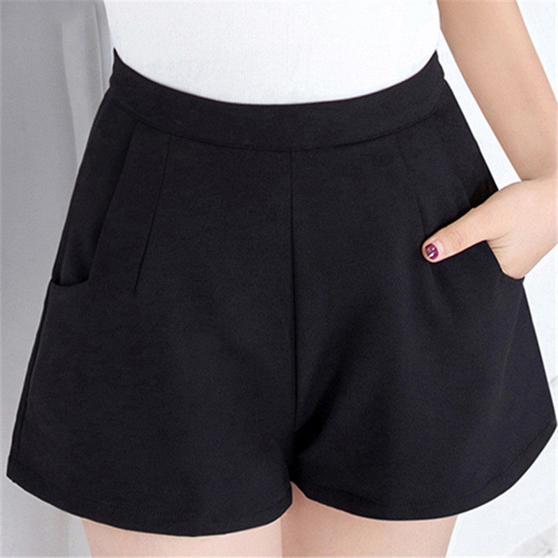 女士夏装新款女装气质修身显瘦A字雪纺阔腿裤三色高腰带拉链短裤
