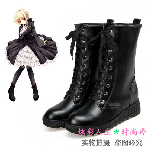 ◆万用系带中筒靴【Fate Stay Night】黑Saber 日常礼服cosplay鞋