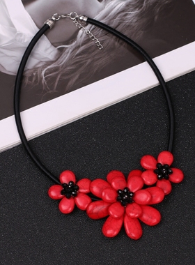 欧美复古天然松石花朵女夸张项圈