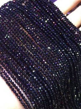 闪亮2-6mm小珠子天然黑尖晶石切刻面散珠半成品diy细手链锁骨项链