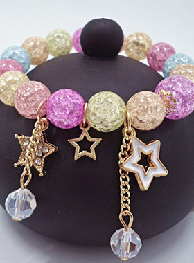 S444爆花石白水晶手链女五角星手链星星手串手饰品厂家直销