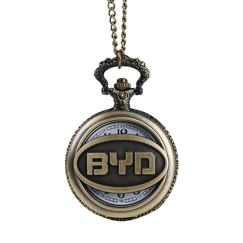 大号细链古铜色BYD974复古汽车大字母浮雕镂空石英怀表9733
