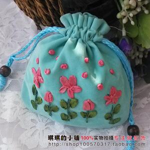 锦囊 手工丝带绣花绒布袋抽绳束口小布袋首饰礼品礼物包装袋 福袋