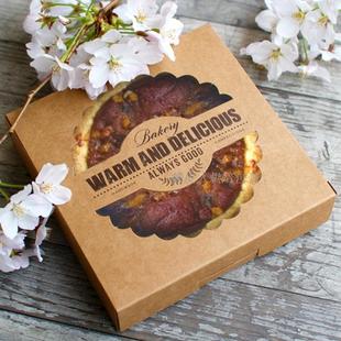 6寸8寸牛皮纸披萨盒 烘焙外卖打包纸盒派圆饼包装盒开窗盒子 10个