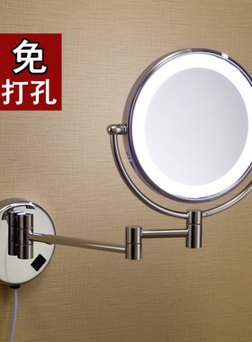 壁挂式带灯美容镜 折叠梳妆镜浴室放大伸缩欧式 双面LED化妆镜子