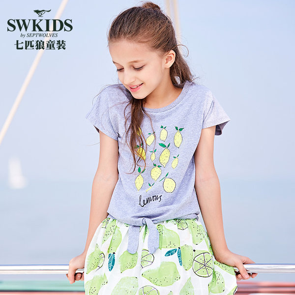 17夏季款 七匹狼童装 女童圆领短袖T恤 优惠券折后￥39包邮（￥119-80）3色可选