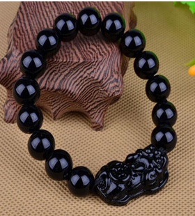 玻璃民族风黑曜石泰国貔貅手链