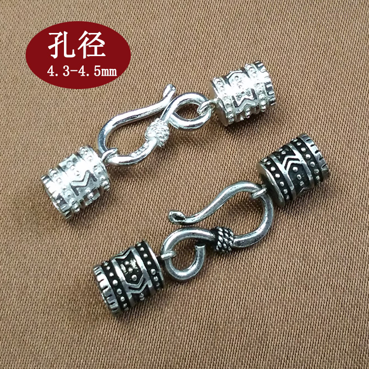 925纯银 diy配件泰银4mm 皮绳套搭配手链项链DIY扣子皮绳扣 链扣