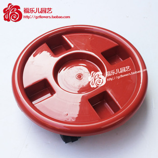 可移动塑料花盆底托 花架 花座 红色花盆托 万向轮盆栽圆托盘