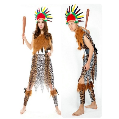 万圣节COS印第安人土著人衣服男女情侣装野人服饰成人豹纹服装