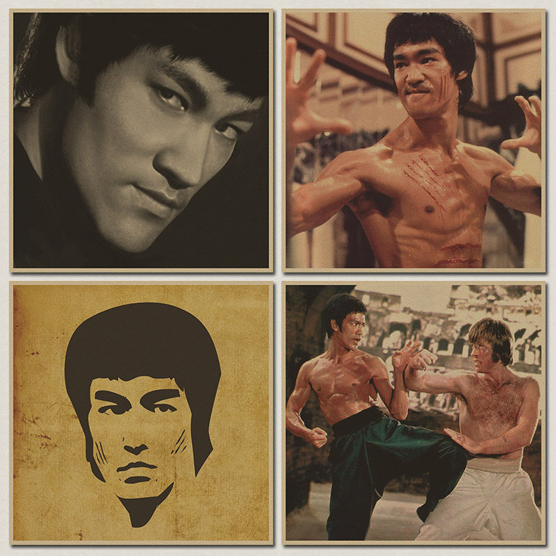 功夫明星李小龙 武术 复古怀旧牛皮纸海报 老照片 装饰挂画贴画