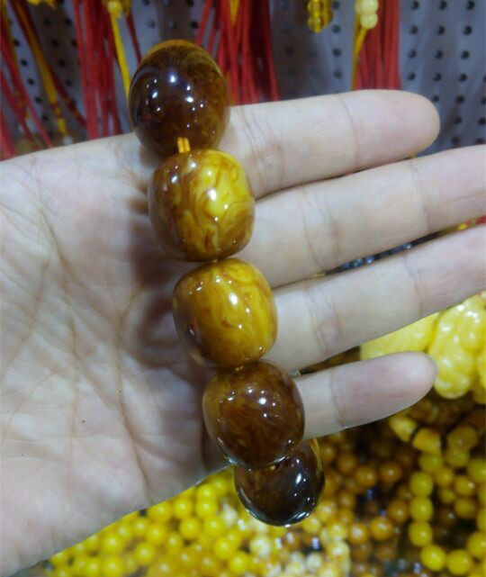 新品精品琥珀蜜蜡手链桶珠鼓形手串鸡油黄多色可选男女款新款老蜜
