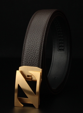 Z字母自动扣皮带真皮男不锈钢防过敏腰带纯牛皮商务休闲韩版裤带