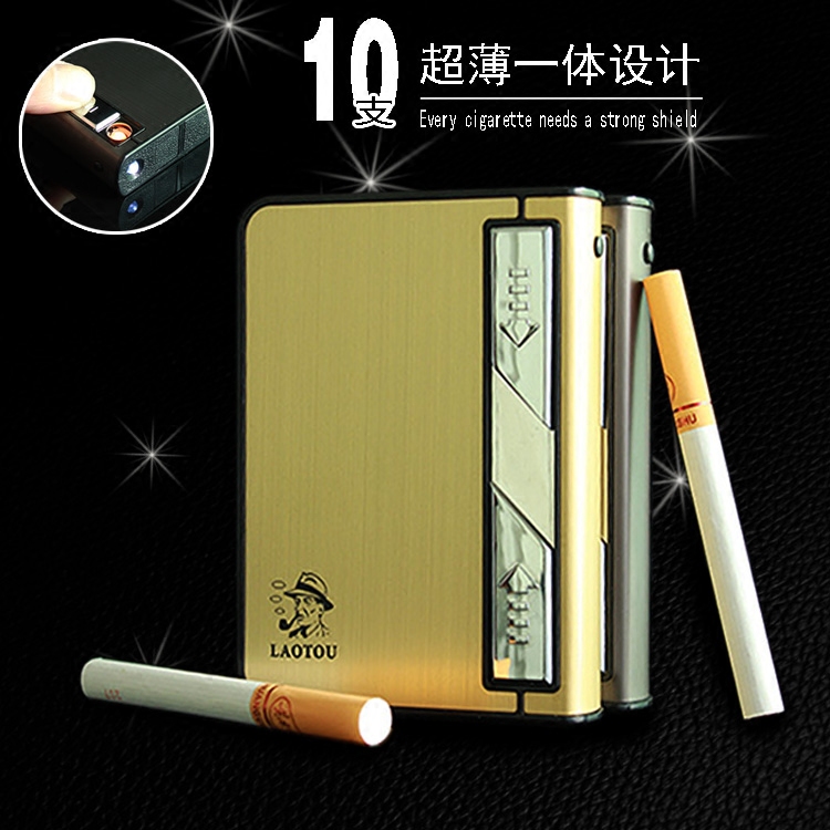 10支装男士铝合金定制自动烟盒USB充电打火机超薄刻字照片香菸盒|msdalam kategori ZIPPO/Swiss Army Knife/cermin mata, penulis, kes rokok - dari Buy2taobao.com untuk memberikan perkhidmatan ejen Taobao profesional membeli