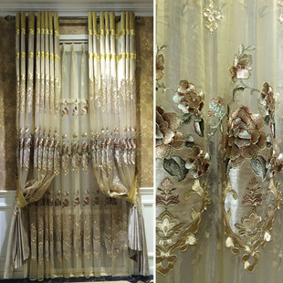 一帘幽梦高档奢华新古典简约法兰绒绣花客厅阳台窗帘成都测量安装