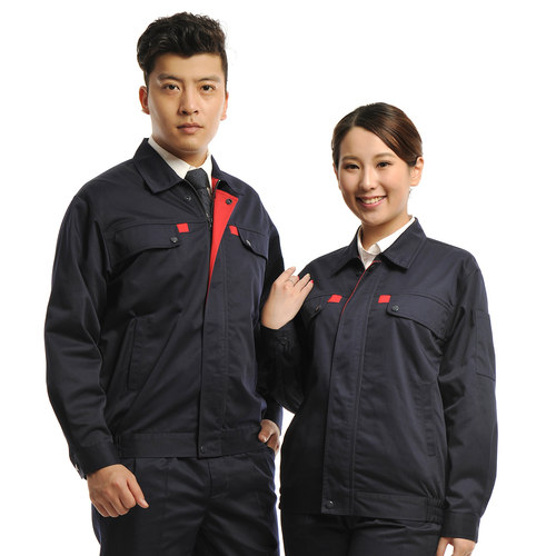 安美薇藏青纱卡春秋工作服男工装电焊汽修工程服劳保服制服上衣