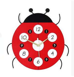 红色甲壳虫钟表单面挂钟超静音客厅挂钟 创意时尚 时尚 外贸直销新款