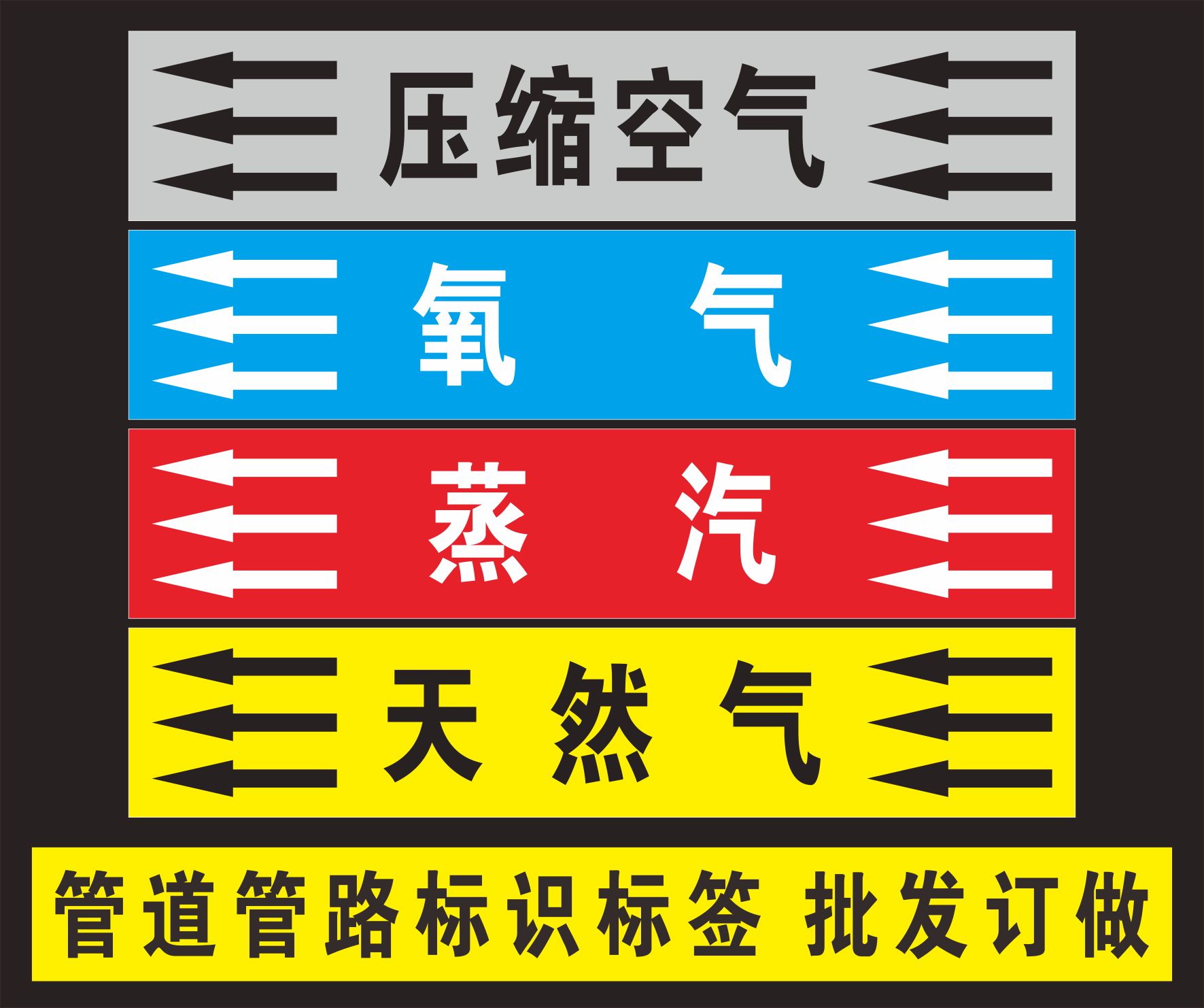 压缩空气管道标识氧气蒸汽管道标示天然气管道标贴 反光标签验厂