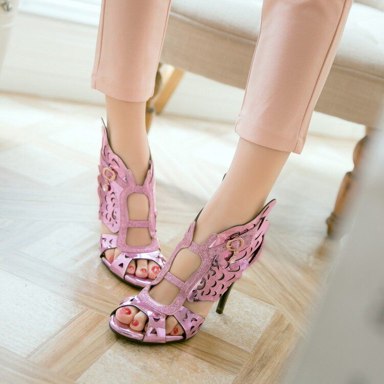 2017 summer Hollow wing Carved Buckle Stiletto High-heeled Toe lady Sandals Women's Shoes Ash whitein the Women's Shoes, Sandals  category - from Buy2taobao.com to provide professional Taobao agent buy service