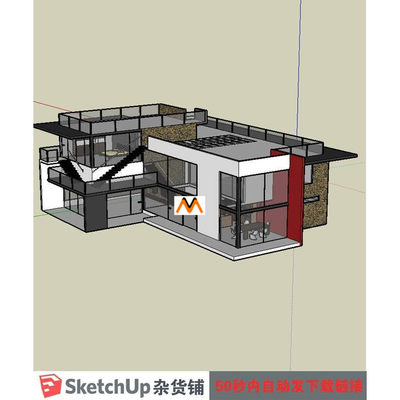 Z324现代中式风格玻璃幕房别墅住宅小型钢结构SOHO办公楼SU模型图