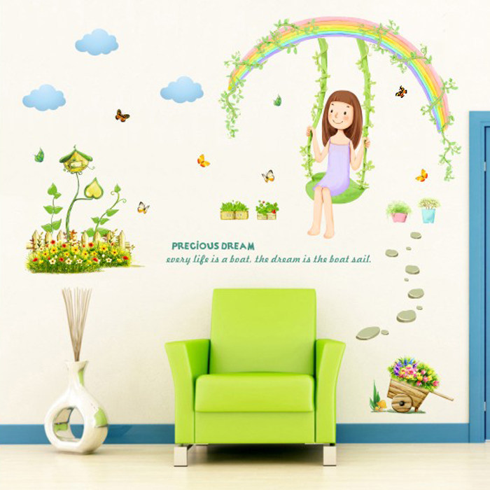 可移除墙贴 彩虹下的秋 儿童房玄关卧室背景墙浪漫温馨贴纸贴画