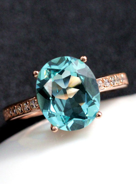 帕拉伊巴海蓝宝碧玺戒指彩色纯银