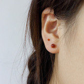 手工4 5mm天然火焰纹南红玛瑙小耳钉足银999纯银弯钩耳钉防过敏