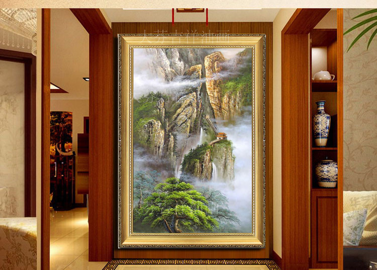 纯手绘风景油画中式步步登山