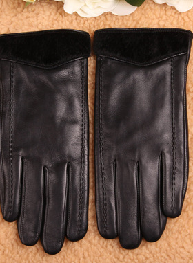 W 真皮手套男士 皮手套加绒骑车送礼冬季羊皮手套加厚保暖 M031NC