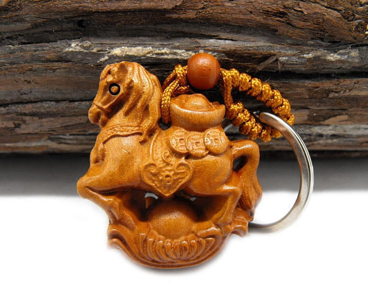 桃木雕马和元宝木质吊坠项链钥匙扣马驮元宝实木挂件随身马饰品