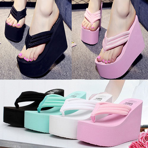 2019 High-heeled Solid Small code on vacation Beach shoes Extra high heels towel slipper Pine High Pinch flip flopsin the Women's Shoes, Slippers  category - from Buy2taobao.com to provide professional Taobao agent buy service