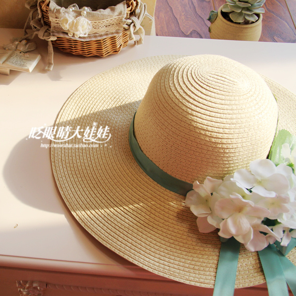 草帽花朵夏天遮阳海边可折叠大檐