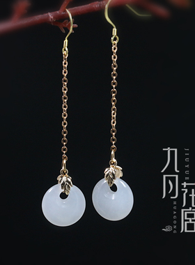古代复古风长款金色百搭白玉圆环