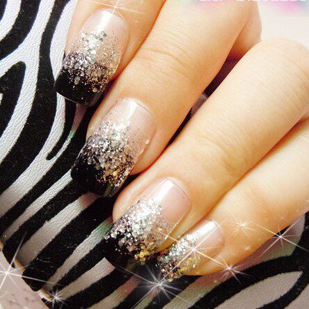 成品手工光疗美甲甲片闪量银色过度假定做贴片长短款指甲彩妆包邮