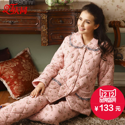 <em>庆同睡衣秋冬</em>女加厚纯棉<em>夹棉</em>棉袄三层长袖<em>睡衣</em>