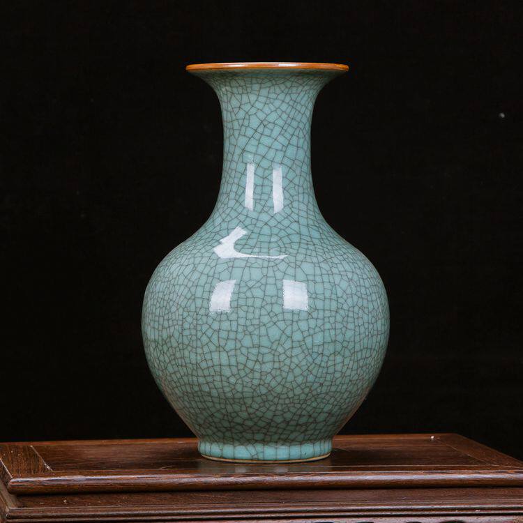 现代时尚摆件仿古官窑开片青釉花瓶古典博古架酒柜客厅工艺品摆件