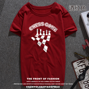 夏男士成人T恤CGZHYOLU潮流休闲款国际象棋纯棉圆领加厚宽松短袖