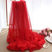 春秋冬季 垂感纱巾乔其纱围巾披肩女士百搭跳舞 纯色丝巾大红色长款