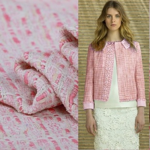 70姆米粉白  真丝粗花呢小香风格布料 外套裙子编织面料